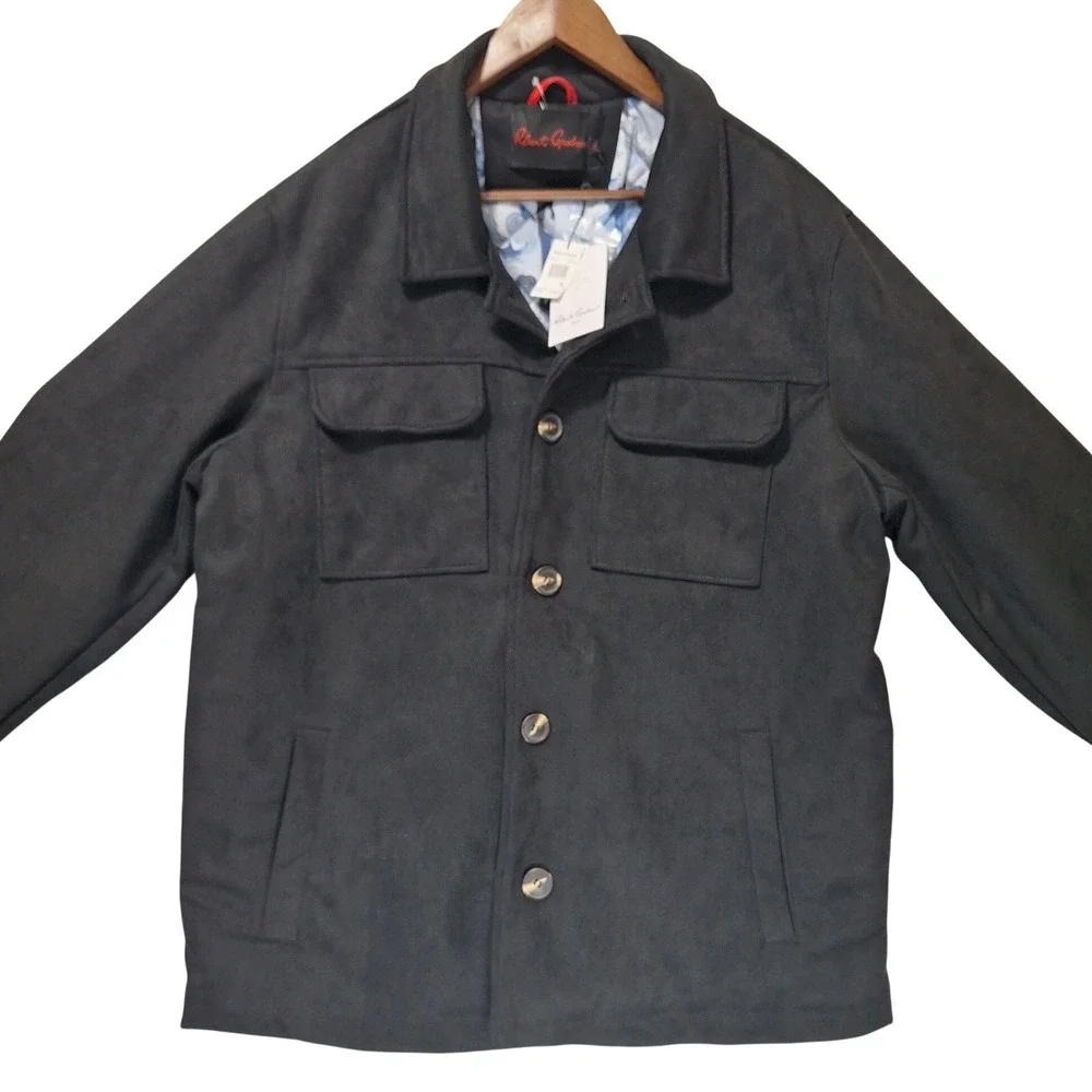 Robert Graham Vegan Suede‎ Field Jacket Men XL Black Quilted RG-132 Shacket NWT